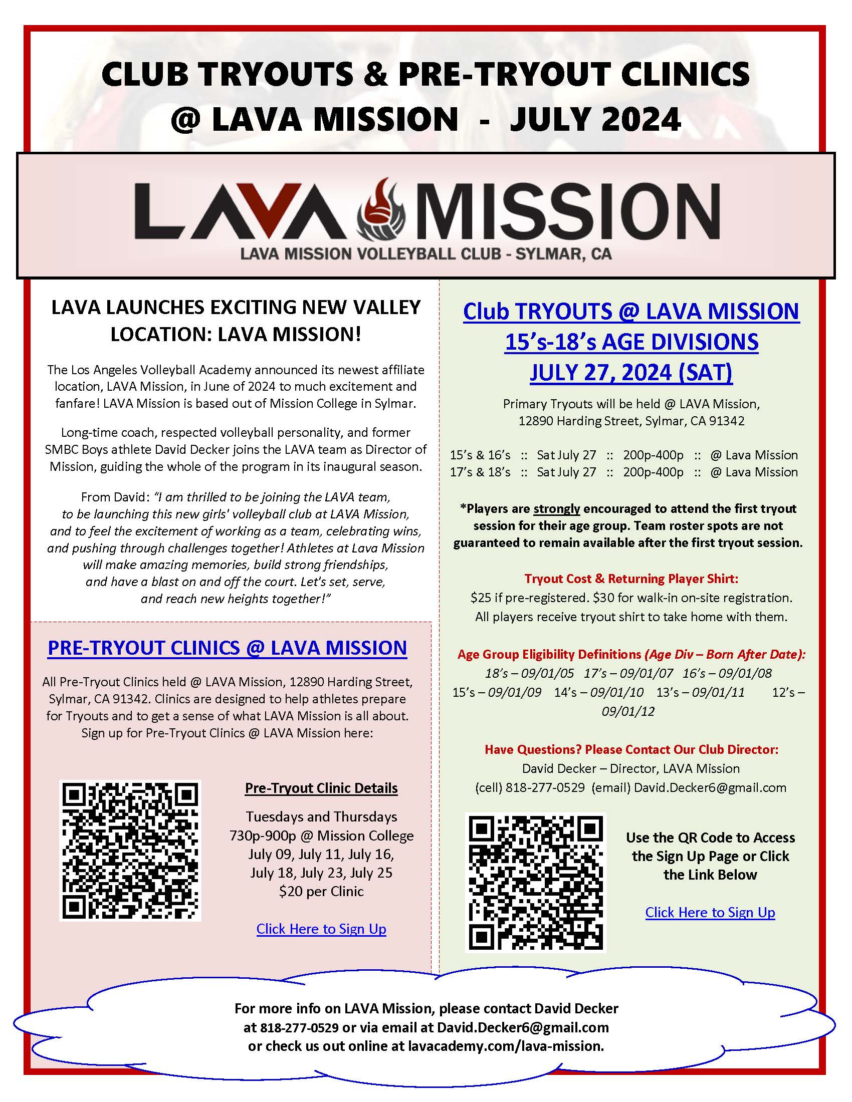 Flyer Tryouts 2024 - Lava Mission